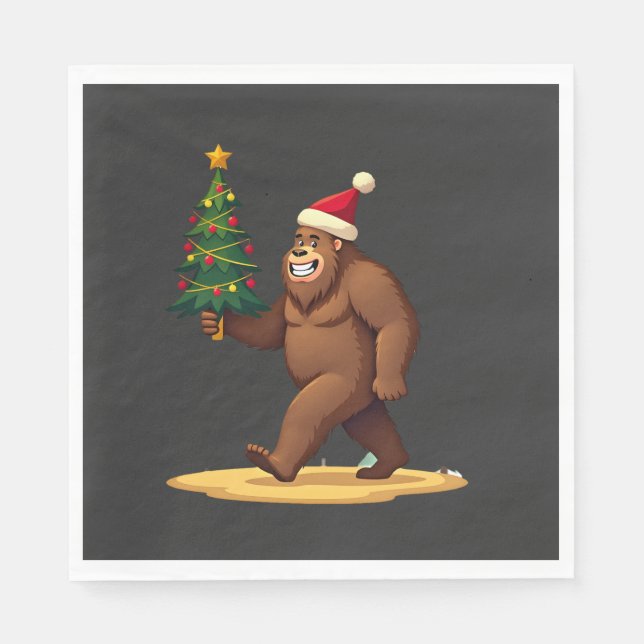 Bigfoot Christmas Tree Santa Hat (1) Napkin (Front)