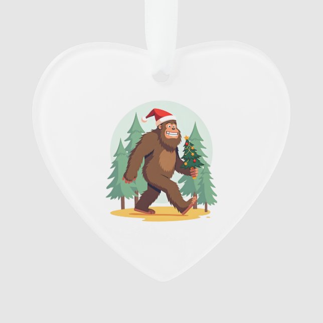 Bigfoot Christmas Tree Santa Hat (1) Ornament (Front)
