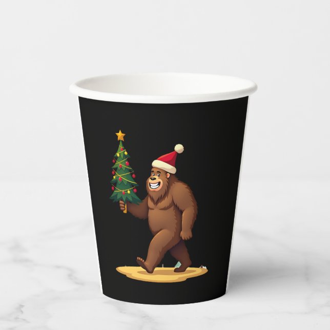 Bigfoot Christmas Tree Santa Hat (1) Paper Cups (Front)