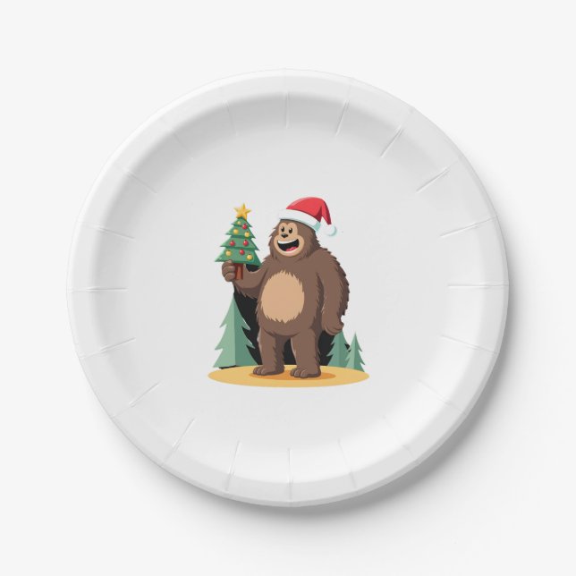 Bigfoot Christmas Tree Santa Hat (1) Paper Plate (Front)