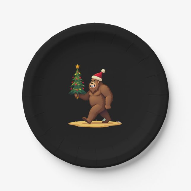 Bigfoot Christmas Tree Santa Hat (1) Paper Plate (Front)