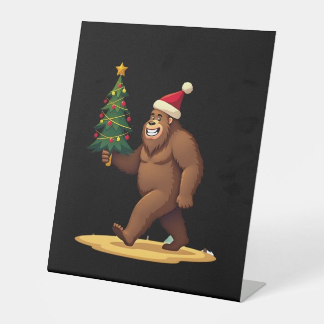 Bigfoot Christmas Tree Santa Hat (1) Pedestal Sign (Front)
