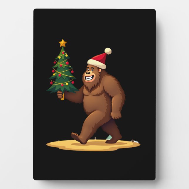 Bigfoot Christmas Tree Santa Hat (1) Plaque (Front)