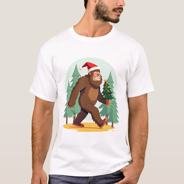 Bigfoot Christmas Tree Santa Hat (1) T-Shirt (Front)