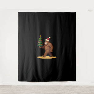 Bigfoot Christmas Tree Santa Hat (1) Tapestry