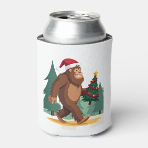 Bigfoot Christmas Tree Santa Hat (2) Can Cooler