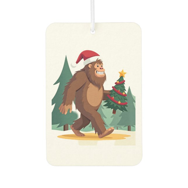Bigfoot Christmas Tree Santa Hat (2) Car Air Freshener (Front)