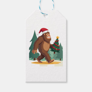 Bigfoot Christmas Tree Santa Hat (2) Gift Tags