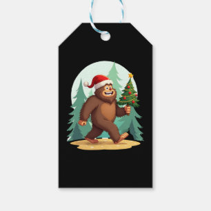 Bigfoot Christmas Tree Santa Hat (2) Gift Tags