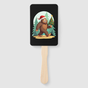 Bigfoot Christmas Tree Santa Hat (2) Hand Fan