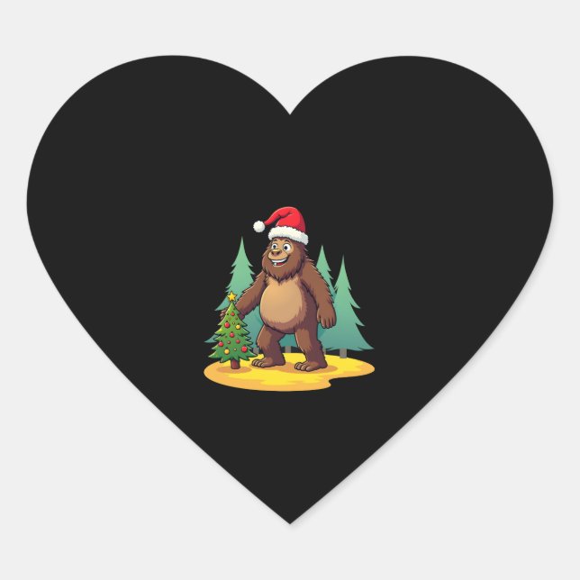 Bigfoot Christmas Tree Santa Hat (2) Heart Sticker (Front)