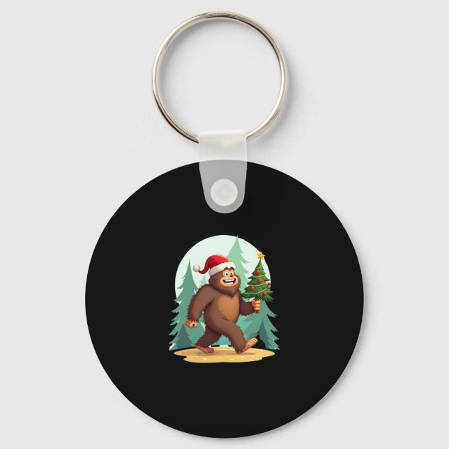 Bigfoot Christmas Tree Santa Hat (2) Key Ring (Front)