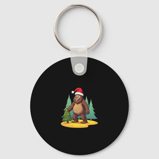 Bigfoot Christmas Tree Santa Hat (2) Key Ring (Front)