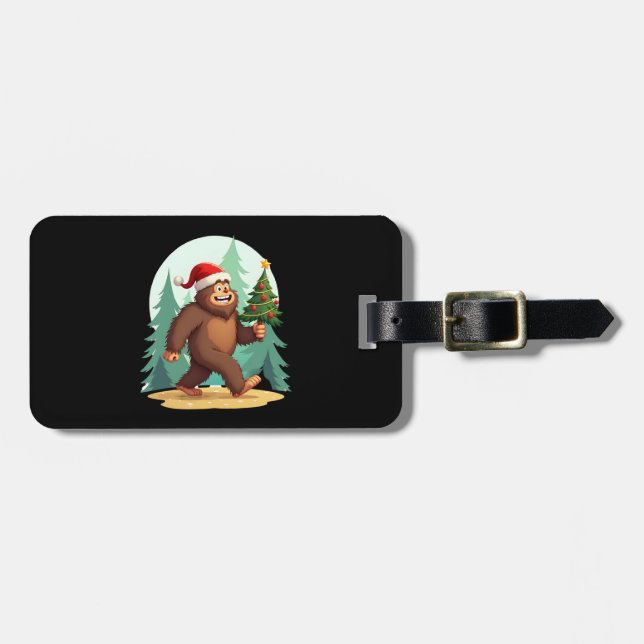 Bigfoot Christmas Tree Santa Hat (2) Luggage Tag (Front Horizontal)