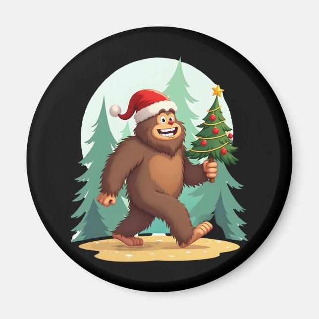 Bigfoot Christmas Tree Santa Hat (2) Magnet (Front)