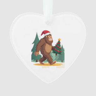 Bigfoot Christmas Tree Santa Hat (2) Ornament