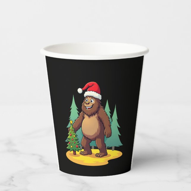 Bigfoot Christmas Tree Santa Hat (2) Paper Cups (Front)