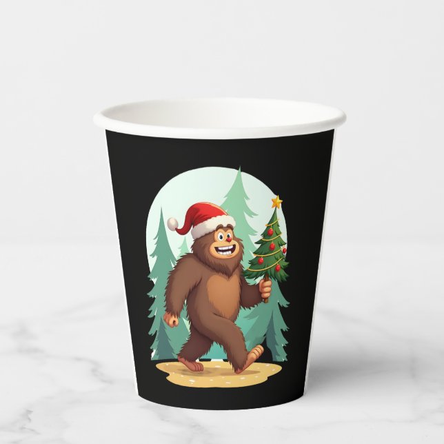 Bigfoot Christmas Tree Santa Hat (2) Paper Cups (Front)
