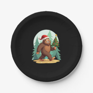 Bigfoot Christmas Tree Santa Hat (2) Paper Plate