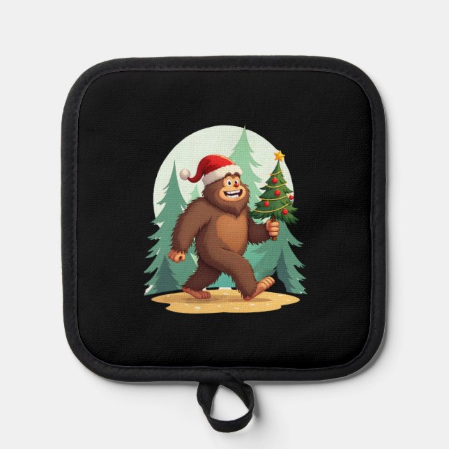 Bigfoot Christmas Tree Santa Hat (2) Pot Holder (Front)