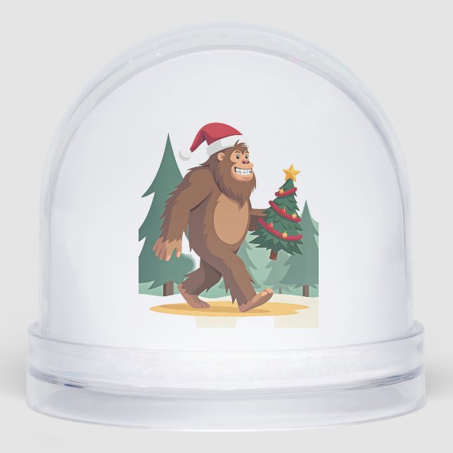 Bigfoot Christmas Tree Santa Hat (2) Snowglobe (Front)