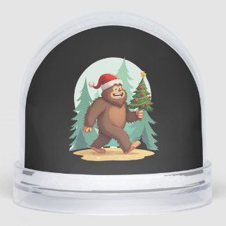 Bigfoot Christmas Tree Santa Hat (2) Snowglobe