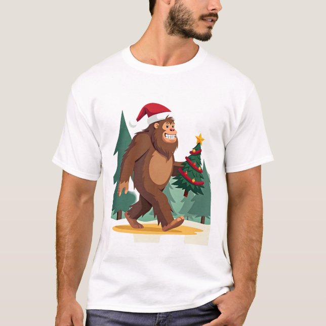 Bigfoot Christmas Tree Santa Hat (2) T-Shirt (Front)