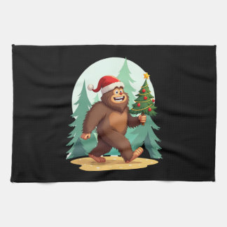 Bigfoot Christmas Tree Santa Hat (2) Tea Towel
