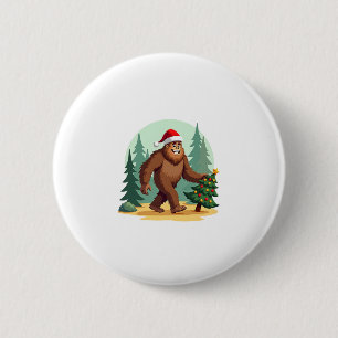 Bigfoot Christmas Tree Santa Hat (3) 6 Cm Round Badge