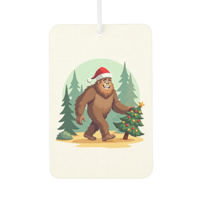 Bigfoot Christmas Tree Santa Hat (3) Car Air Freshener (Front)