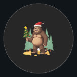 Bigfoot Christmas Tree Santa Hat (3) Classic Round Sticker<br><div class="desc">Bigfoot Christmas Tree Santa Hat (3)</div>