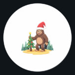 Bigfoot Christmas Tree Santa Hat (3) Classic Round Sticker<br><div class="desc">Bigfoot Christmas Tree Santa Hat (3)</div>