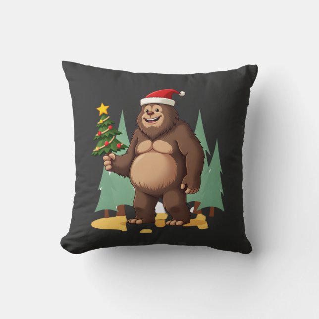Bigfoot Christmas Tree Santa Hat (3) Cushion (Front)