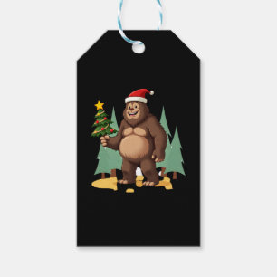 Bigfoot Christmas Tree Santa Hat (3) Gift Tags