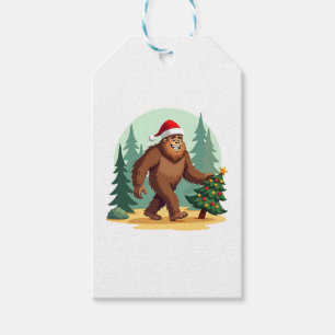 Bigfoot Christmas Tree Santa Hat (3) Gift Tags