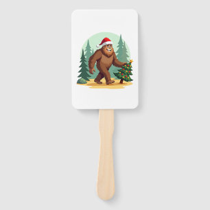 Bigfoot Christmas Tree Santa Hat (3) Hand Fan