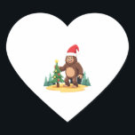 Bigfoot Christmas Tree Santa Hat (3) Heart Sticker<br><div class="desc">Bigfoot Christmas Tree Santa Hat (3)</div>