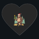 Bigfoot Christmas Tree Santa Hat (3) Heart Sticker<br><div class="desc">Bigfoot Christmas Tree Santa Hat (3)</div>