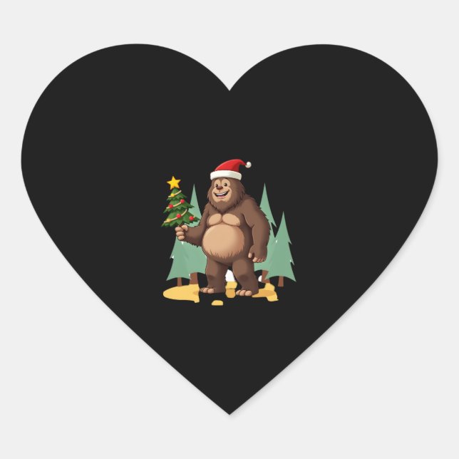 Bigfoot Christmas Tree Santa Hat (3) Heart Sticker (Front)