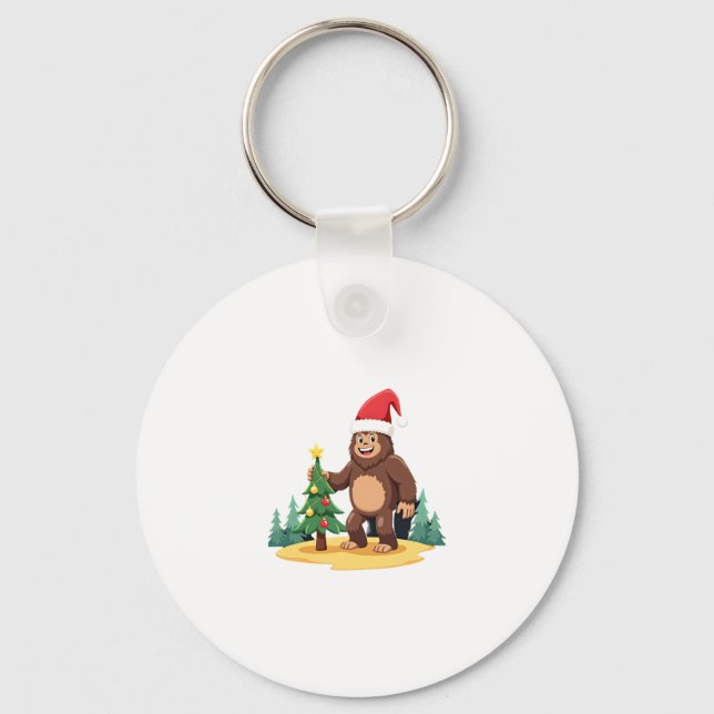 Bigfoot Christmas Tree Santa Hat (3) Key Ring (Front)