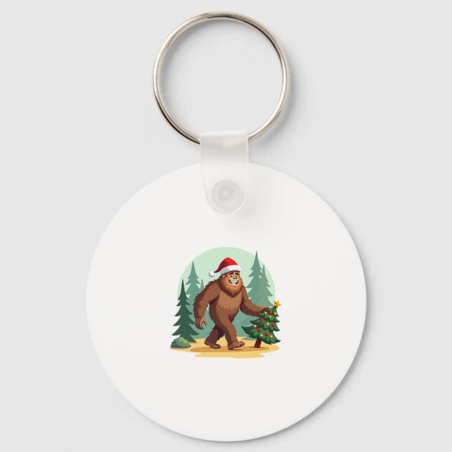 Bigfoot Christmas Tree Santa Hat (3) Key Ring (Front)