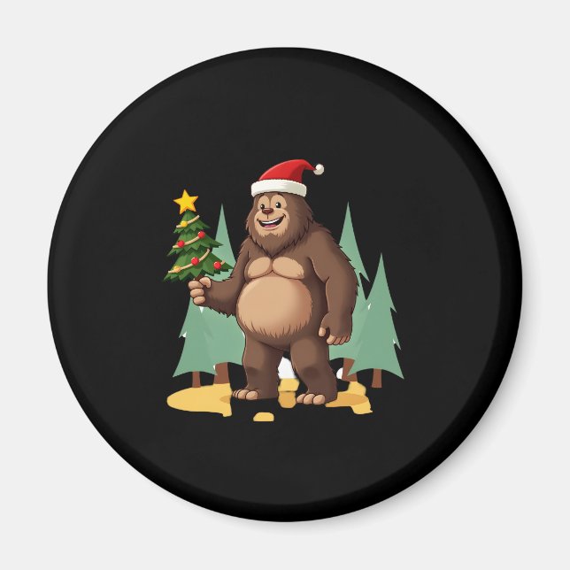 Bigfoot Christmas Tree Santa Hat (3) Magnet (Front)