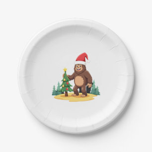 Bigfoot Christmas Tree Santa Hat (3) Paper Plate