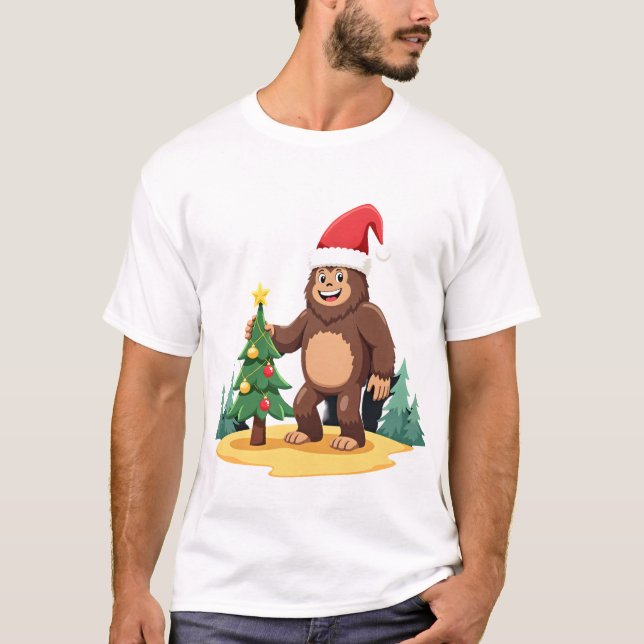 Bigfoot Christmas Tree Santa Hat (3) T-Shirt (Front)