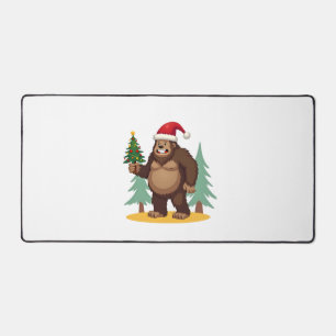 Bigfoot Christmas Tree Santa Hat (4) Desk Mat