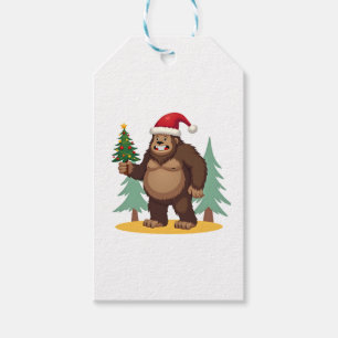 Bigfoot Christmas Tree Santa Hat (4) Gift Tags