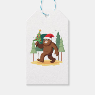 Bigfoot Christmas Tree Santa Hat (4) Gift Tags