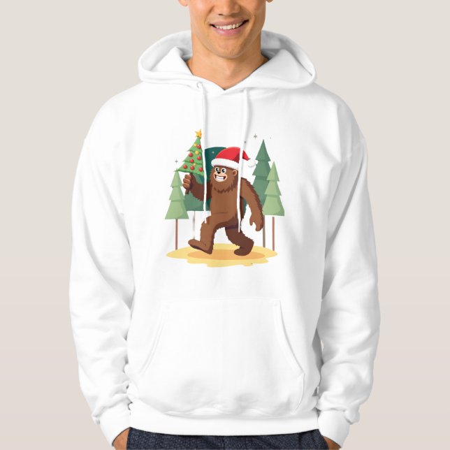 Bigfoot Christmas Tree Santa Hat (4) Hoodie (Front)