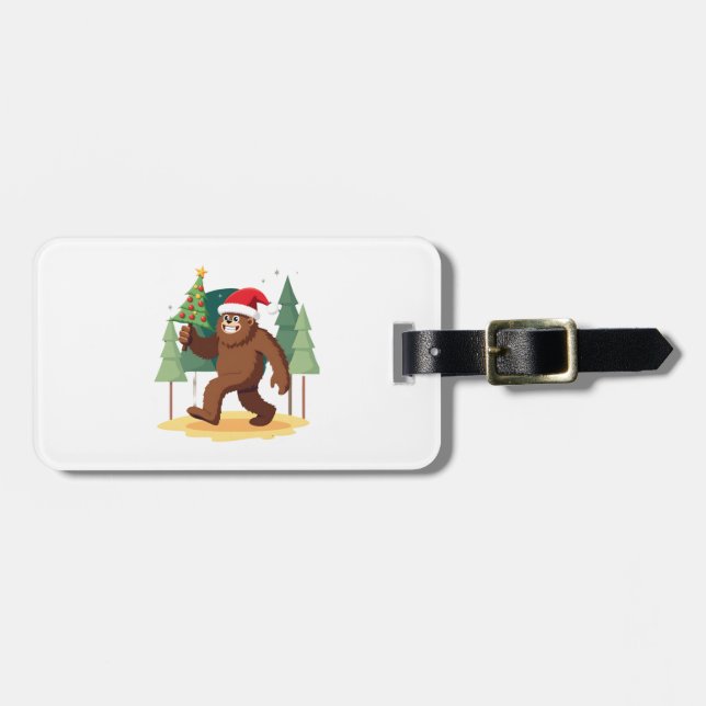 Bigfoot Christmas Tree Santa Hat (4) Luggage Tag (Front Horizontal)