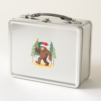 Bigfoot Christmas Tree Santa Hat (4) Metal Lunch Box
